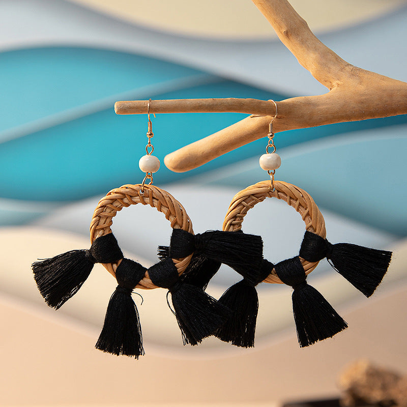 Women's Vacation Style Rattan High-grade Niche Raffia Earrings