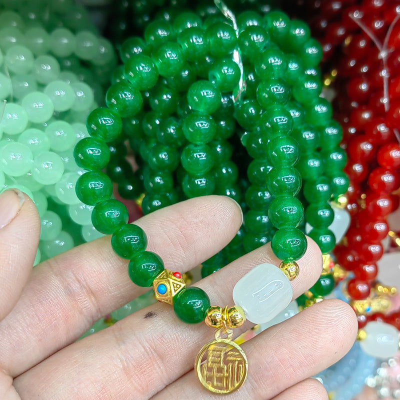 Fu Character Stall Live Gift Imitation White Jade Bracelets