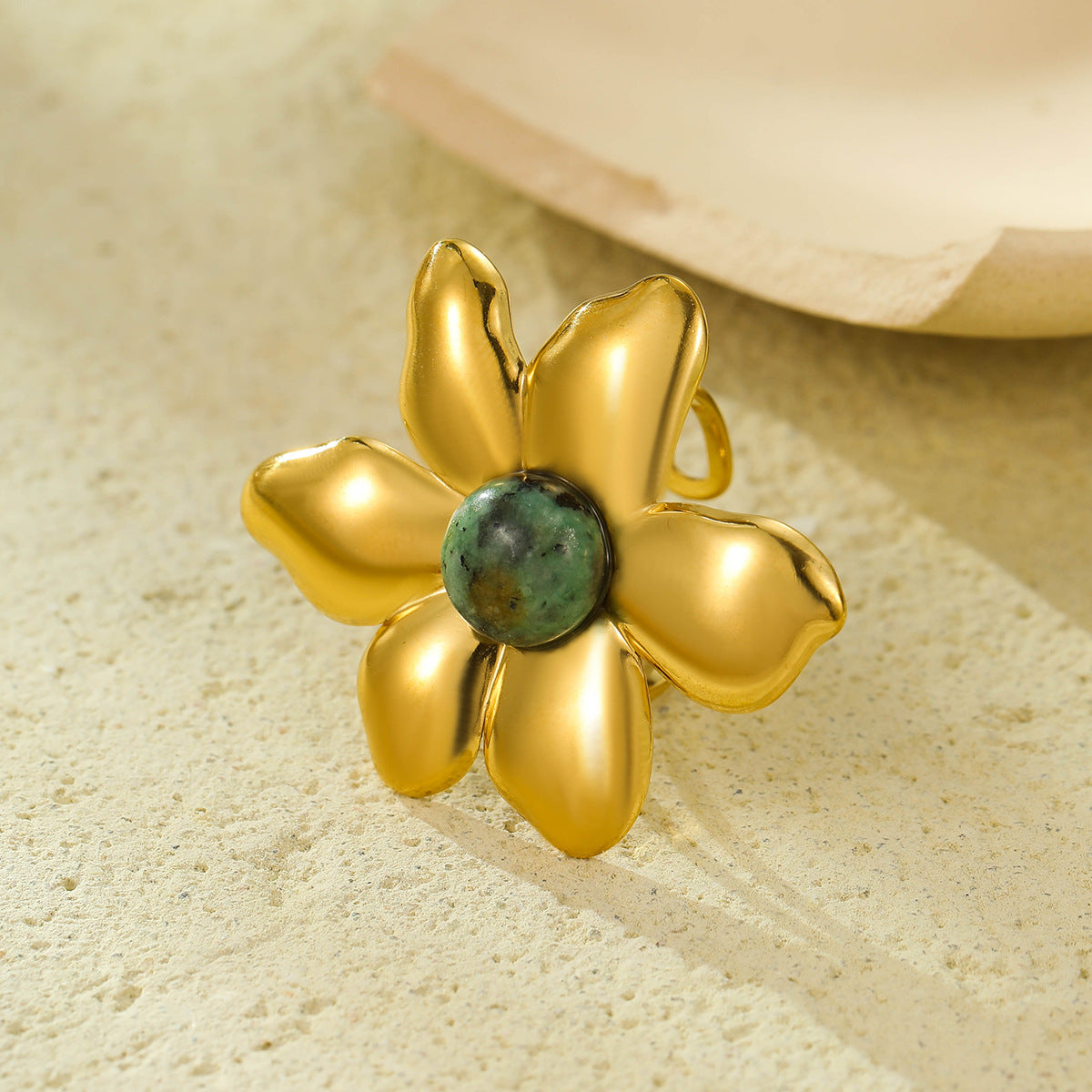 Women's Fashion Stainless Steel Gold Plated Irregular Petals Colorful Natural Rings