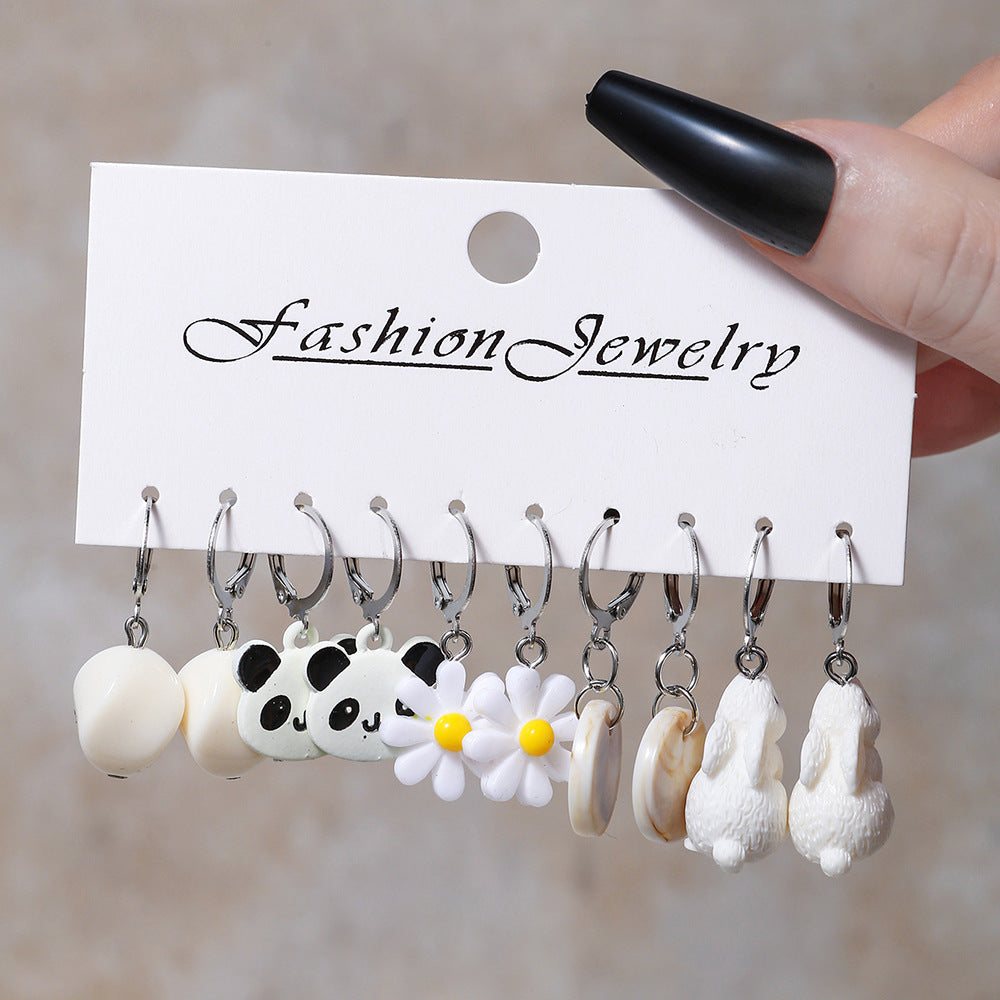 Tea Little Daisy Pairs Combination Mushroom Butterfly Earrings