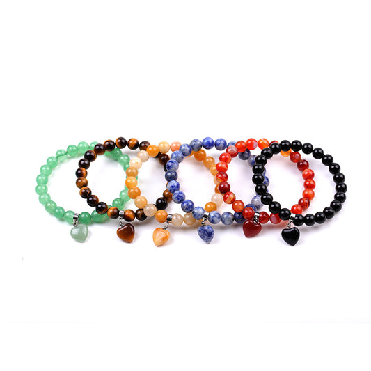 Pink Crystal Peach Heart Tigereye Green White Dot Blue Bracelet