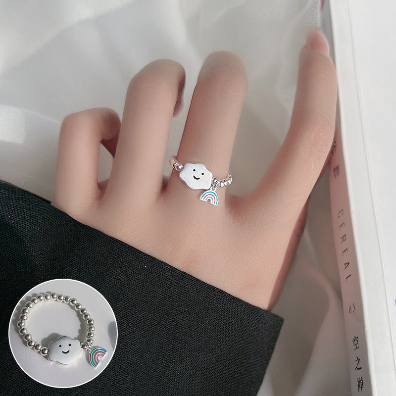 Female Korean Chic Unique Geometric Grid Sier Rings