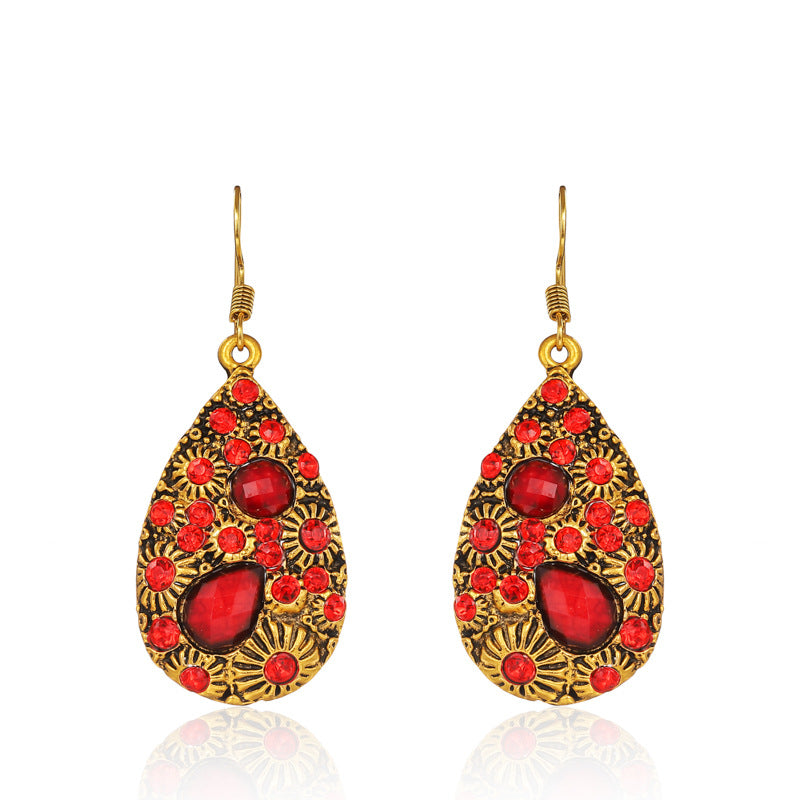 Water Drop Gem Ancient Ethnic Style Earrings