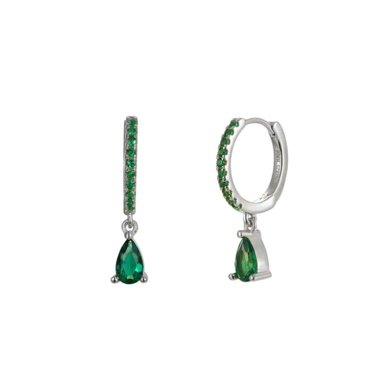 High-grade Color Zircon Water Drop Diamond French Ear Earrings