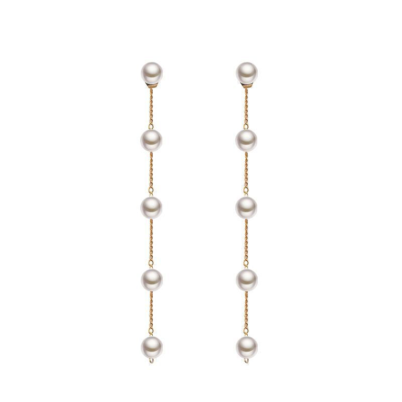 Needle Fashion Temperament Pearl Long Chain Earrings