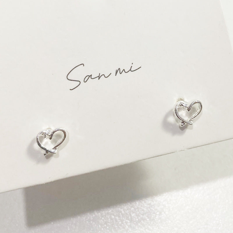Fresh Plain Sier Plated Bow Female Small Simple Stud Earrings