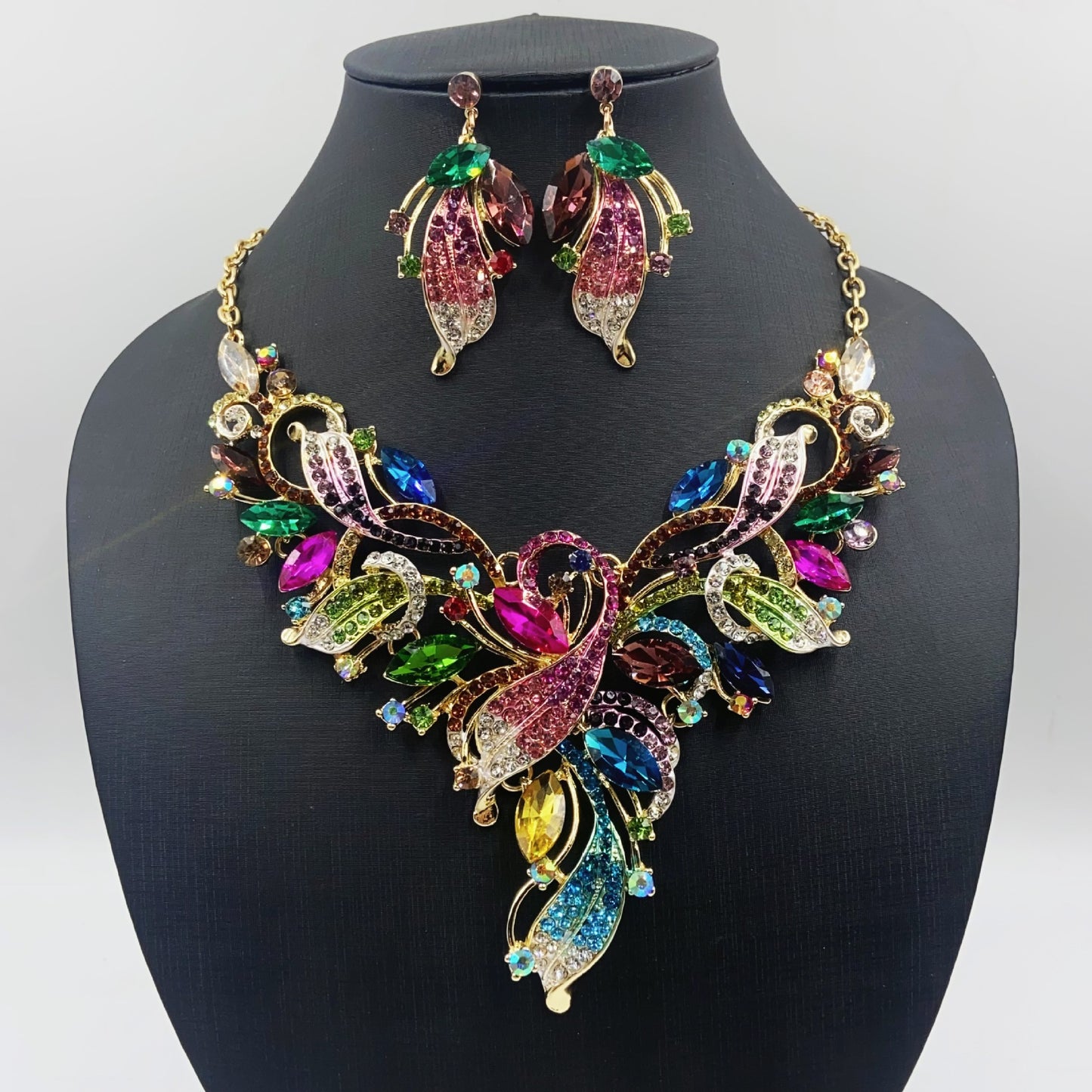 Women's Painting Oil Bright Crystal Suite Dress Necklaces