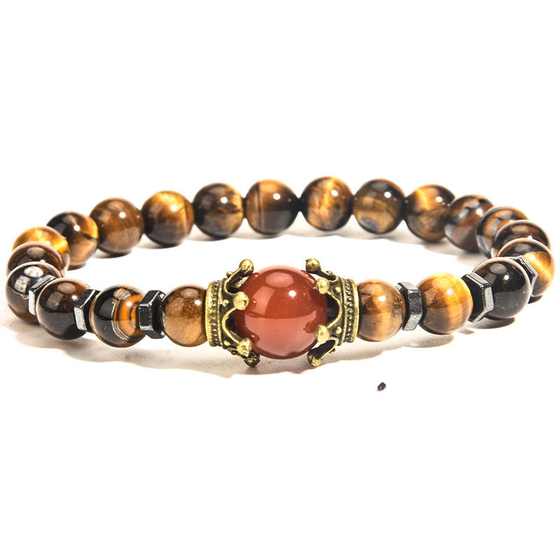 Men's Fashion Luxury Alloy Crown Tigereye Beads Bracelets