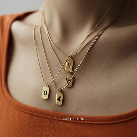 Number Have Stacked Square Stainless Steel Simple Necklaces