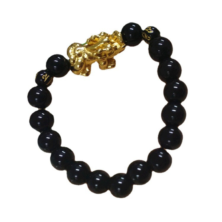 Obsidian Gold Pi Six Words Mantra Bracelets