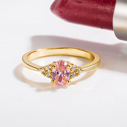 Pink Zircon Female Gold Light Luxury Small Egg-shaped Rings