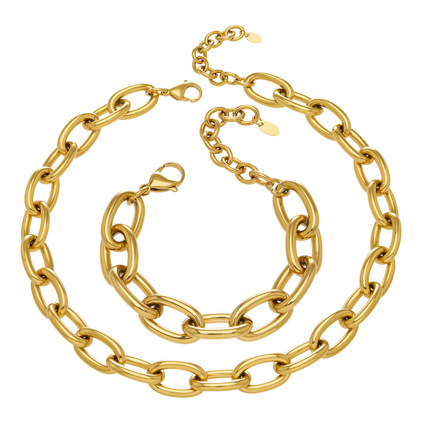 Thick Chain Stainless Steel Gold Plated Jewelry Set
