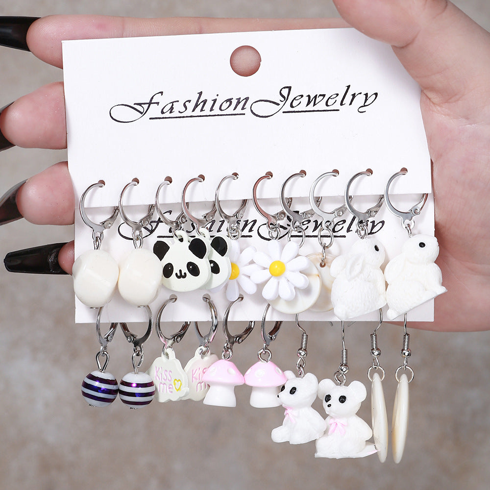 Tea Little Daisy Pairs Combination Mushroom Butterfly Earrings