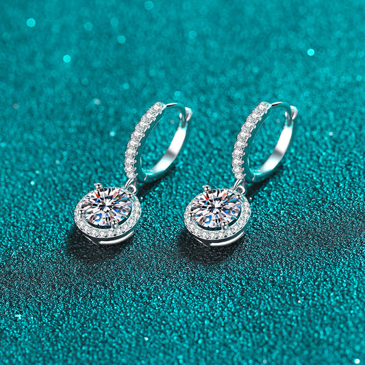 Women's Sterling Sier For Moissanite Round Bag Ear Clip Earrings