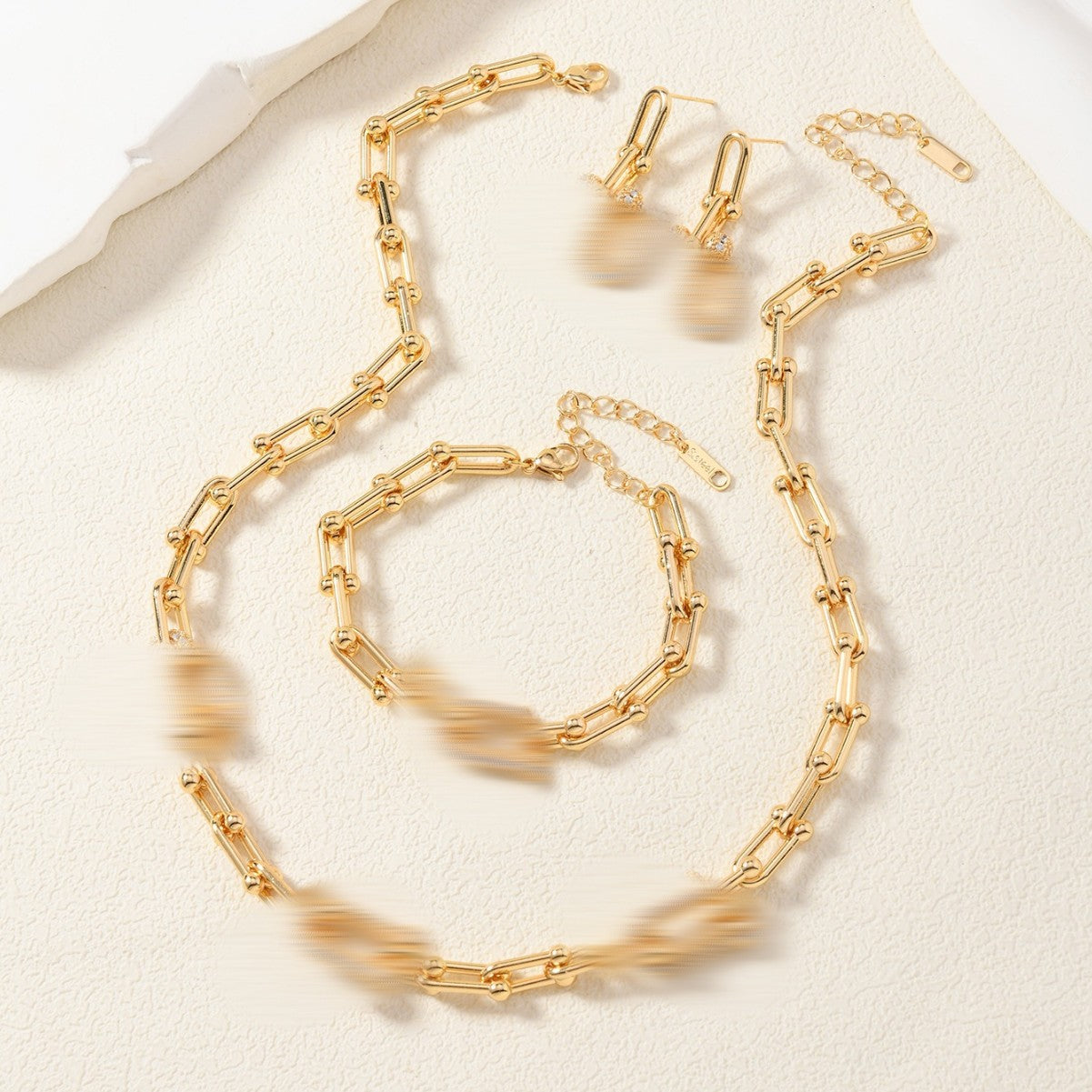 Women's Gold Inlaid Zircon U-shaped Stainless Steel Bamboo Buckle Necklaces
