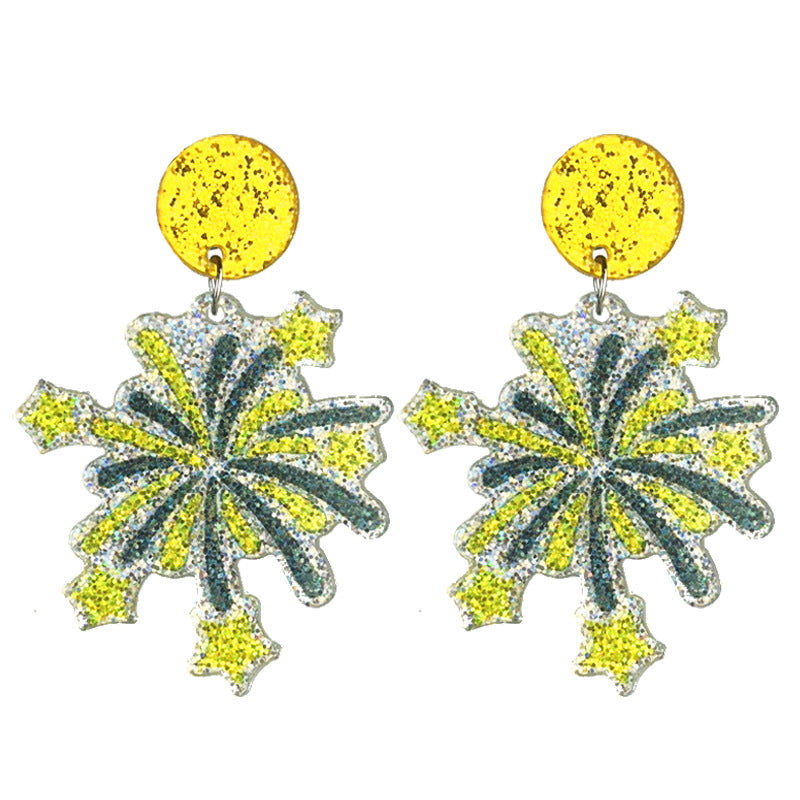 Celebration Year's Day Cross Fireworks Champagne Earrings