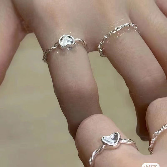 Women's Minimalist Sier Design Niche Sweetheart Twisted Rings