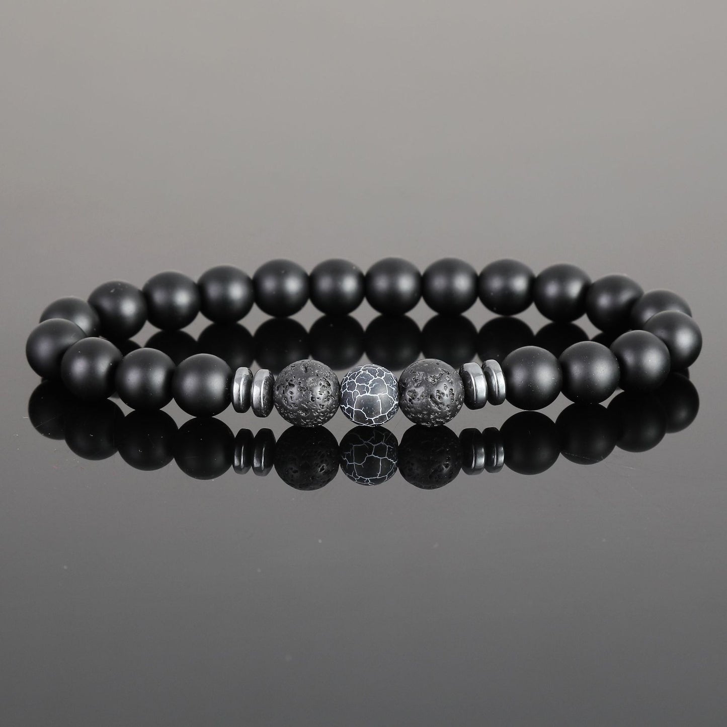 Women's & Men's Black Bead Stone Hematite Spacer Volcanic Bracelets