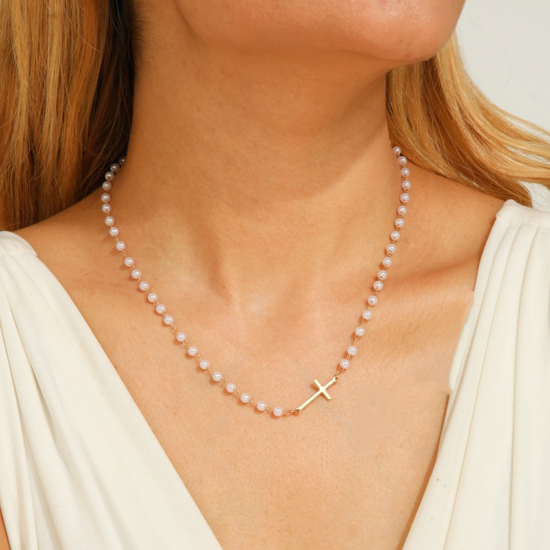 Women's Elegant Cross Pearl For Refined Simple Necklaces