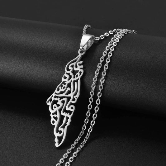 Women's & Men's Stainless Steel Israel Palestine Map Titanium Arabic Necklaces
