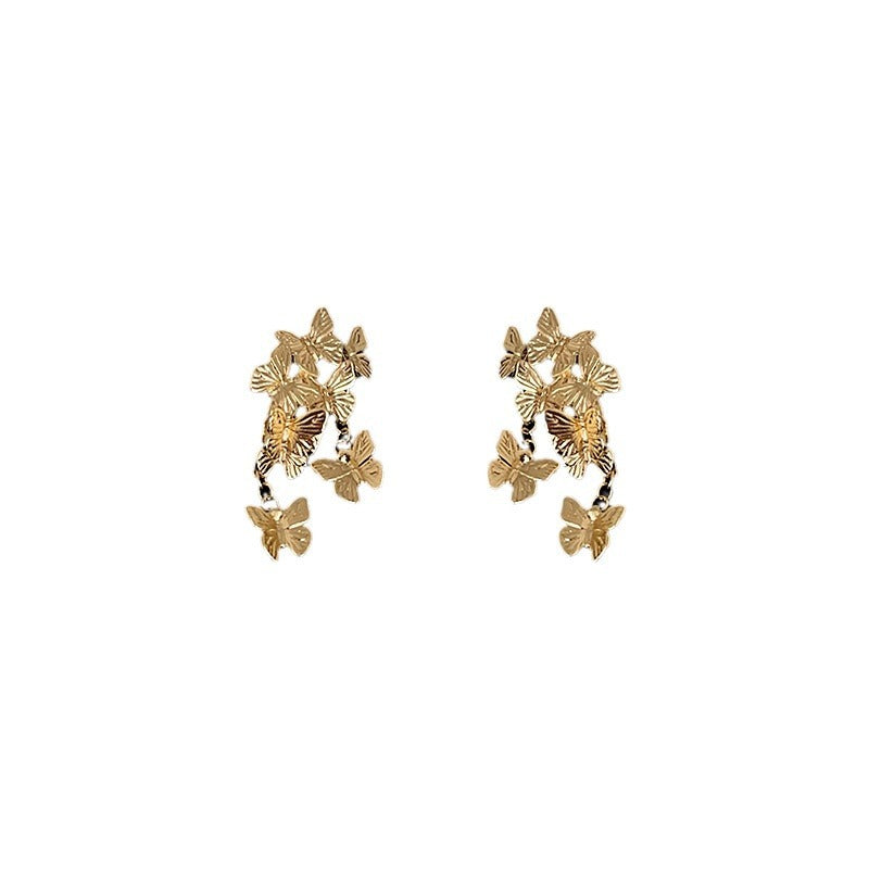 Luxury Exaggerated Group Butterfly Flying Gold Earrings