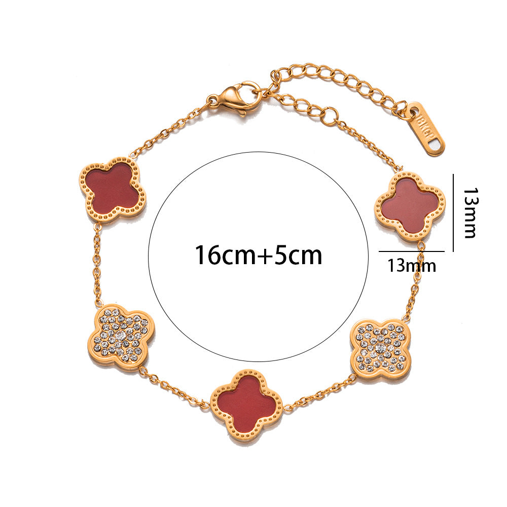 Titanium Steel Clover Diamond Rose Gold Fashion Charm Bracelets