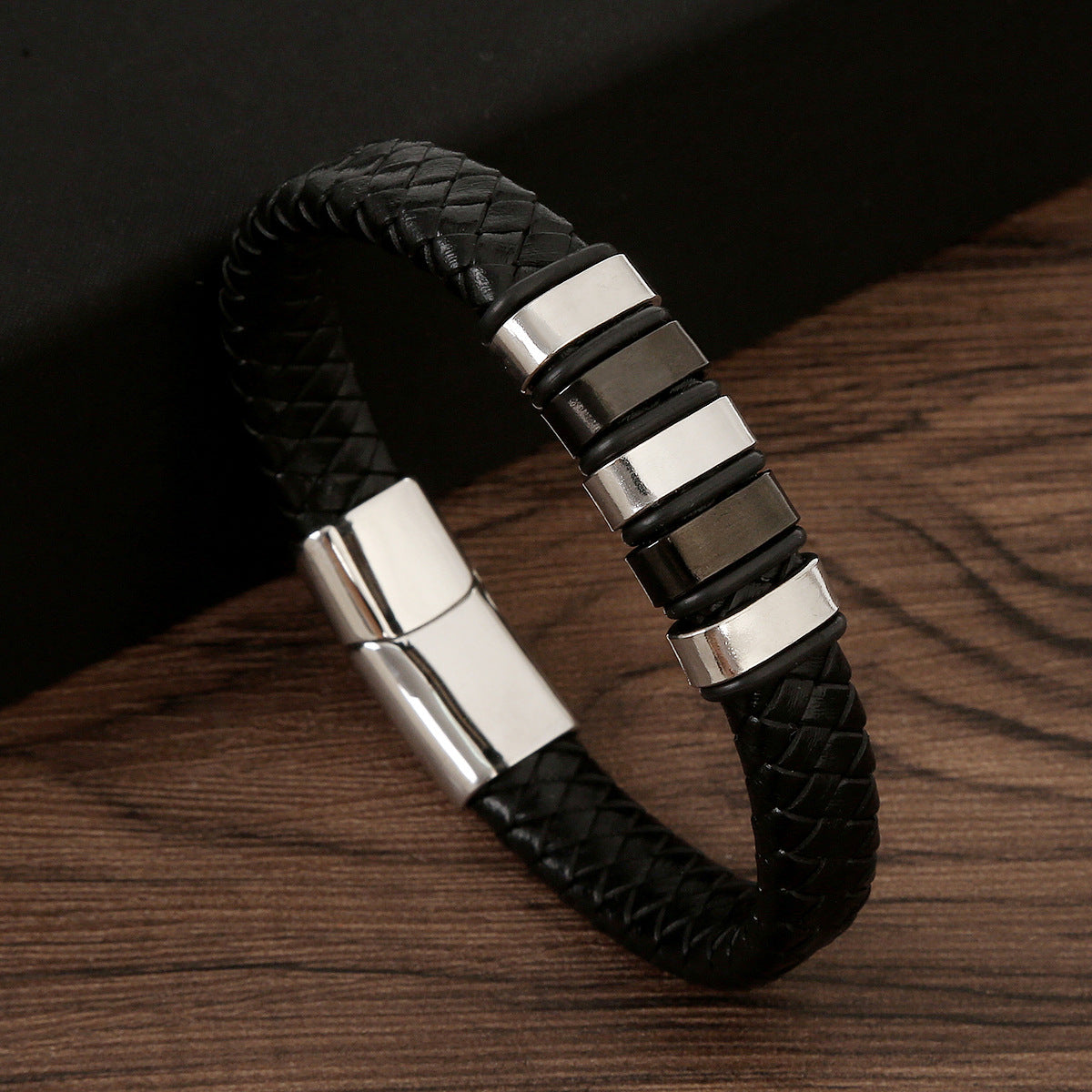 Women's & Men's High-grade Leather Hand Weaving Stainless Steel Bracelets