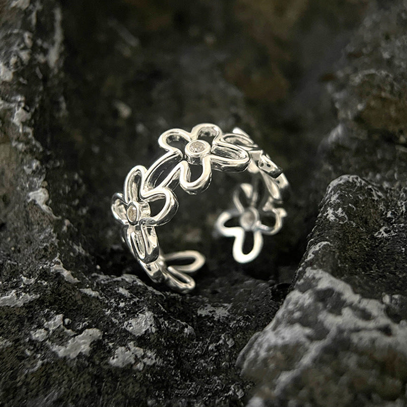 Design Hollow Flower Female Cold Wind Stylish Simple Versatile High Ring