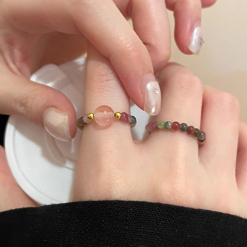 Female Retro Ethnic Style Elastic String Index Finger Ring