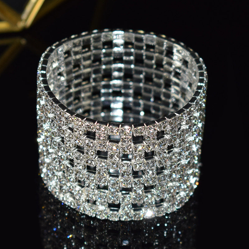 Elastic Hollow Rubber Band Full Rhinestone Exaggerated Wide Bangle Bracelets