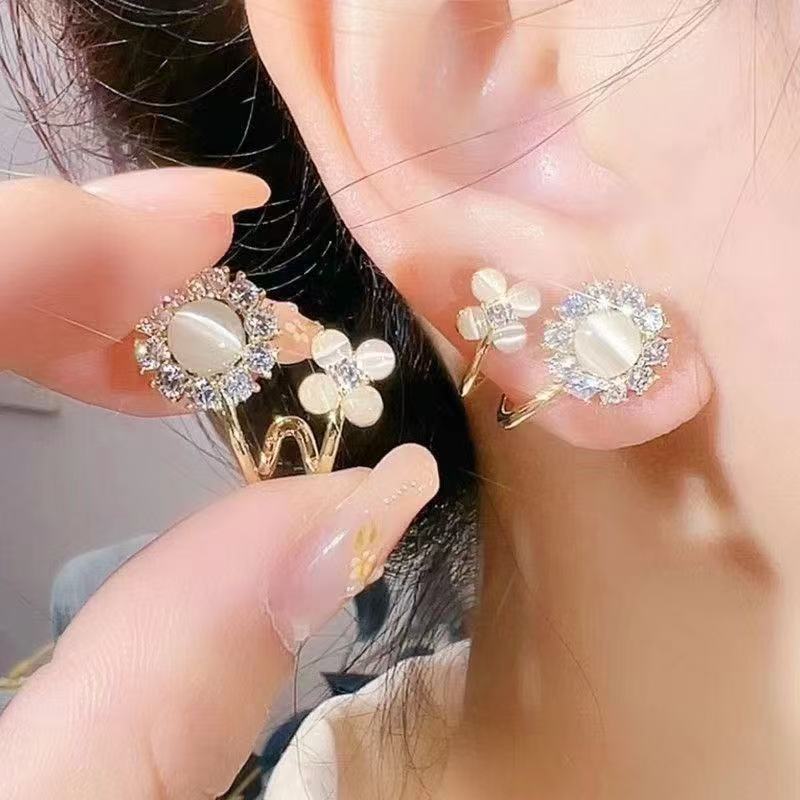 Opal Flower Sier Needle Sun Ear Stud Earrings