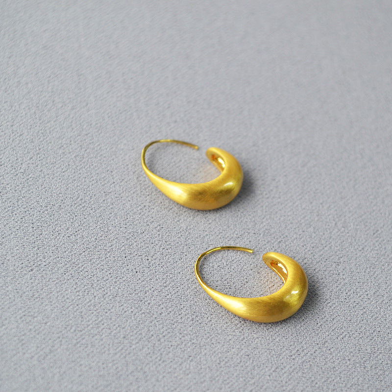 Women's Artistic Crafts Brushed Texture Brass Gold Plated Cold Style Hook Rings