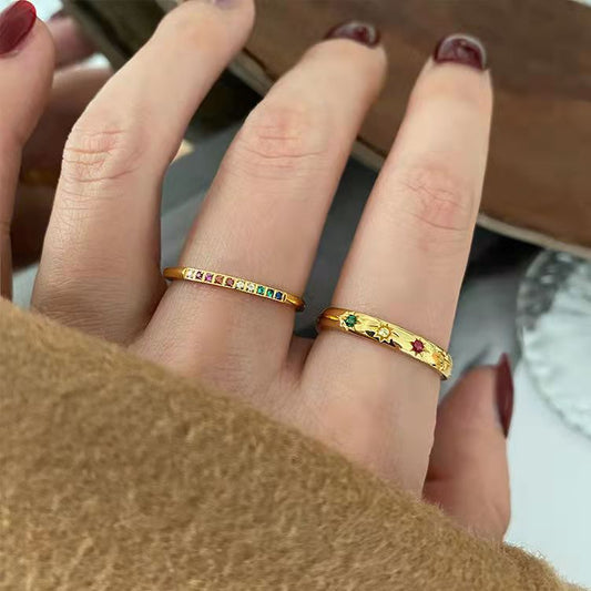 Style Colorful Zircon With Diamond Fine Rings