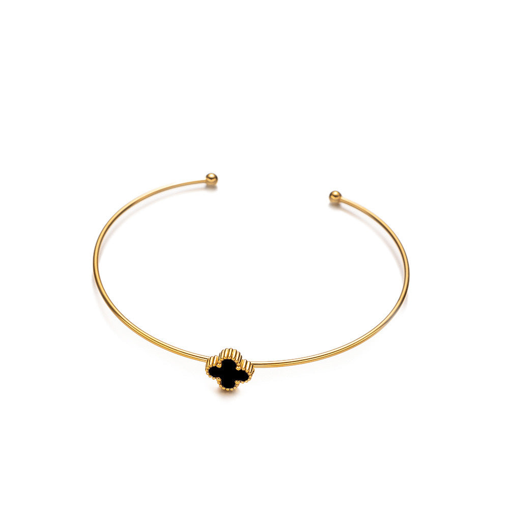 Four-leaf Clover Titanium Steel Stainless Open-ended Bracelet
