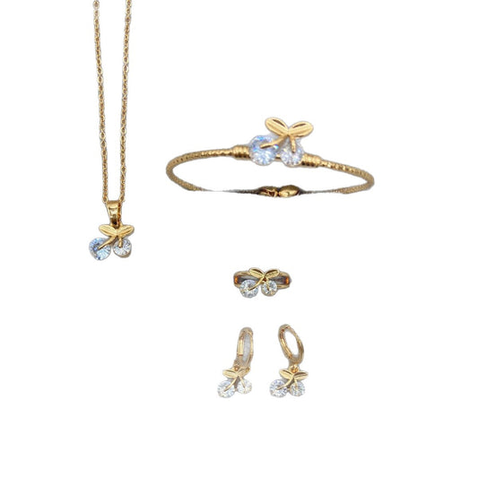Children's Copper Inlaid Zircon Fruit Series Cherry Jewelry Set
