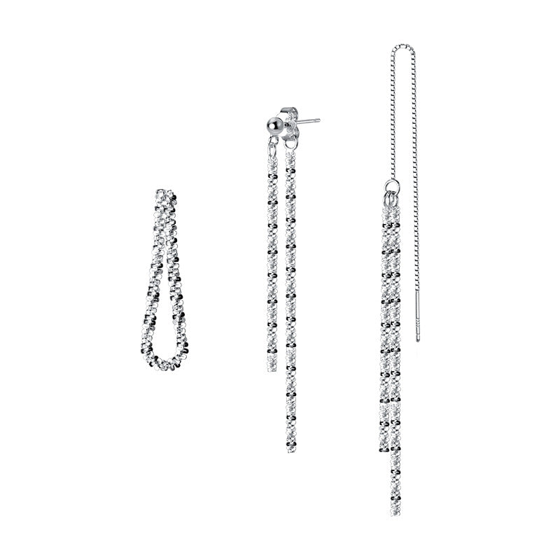 Sparkling Sier Gypsophila Chain Tassel Long Earrings