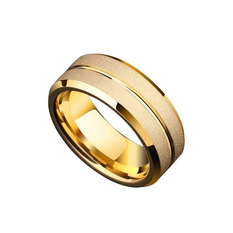 Stainless Steel Simple Beveled Single Line Frosted Couple Rings
