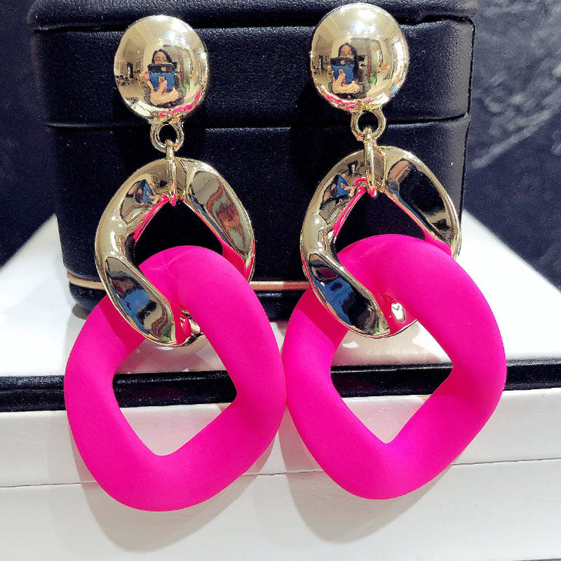 Women's Trendy Sier Pin Temperament Candy Contrast Color Exaggerated Long Earrings