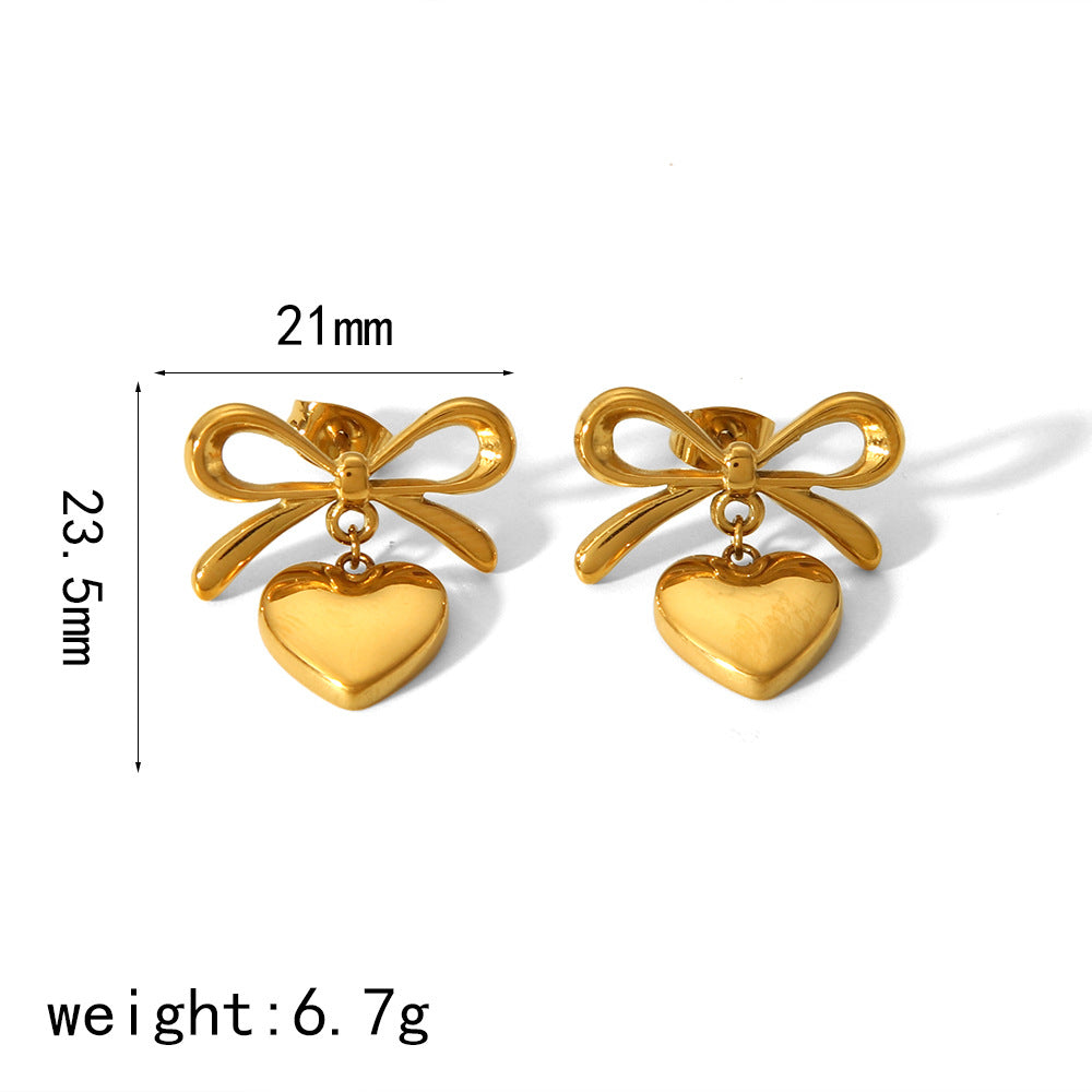 Women's Design Heart-shaped Stainless Steel High-grade Two-color Gold-plated Titanium Earrings