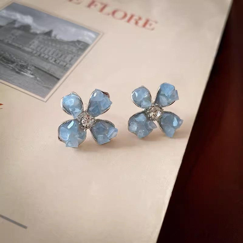 Women's Sier Needle Summer Crystal Flower Light Earrings