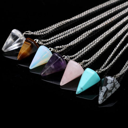 Women's Natural Stone Hexagon Prism Pink Crystal Pendants