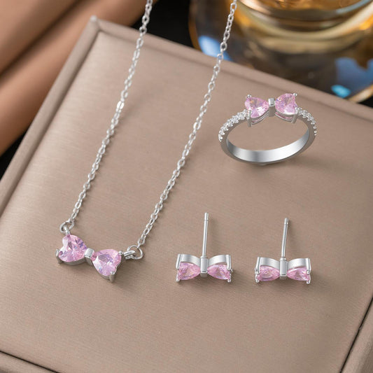 Simple Cute Bow Zircon Fashion Minimalist Jewelry Set