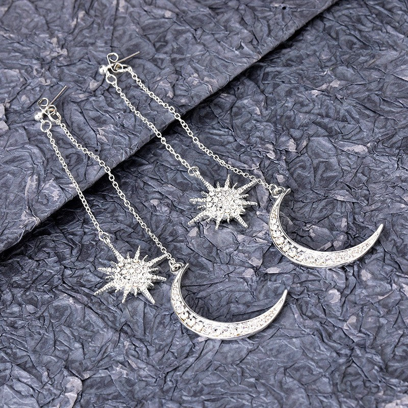 Women's Moon Whole Body Inlaid Zircon Sier Earrings