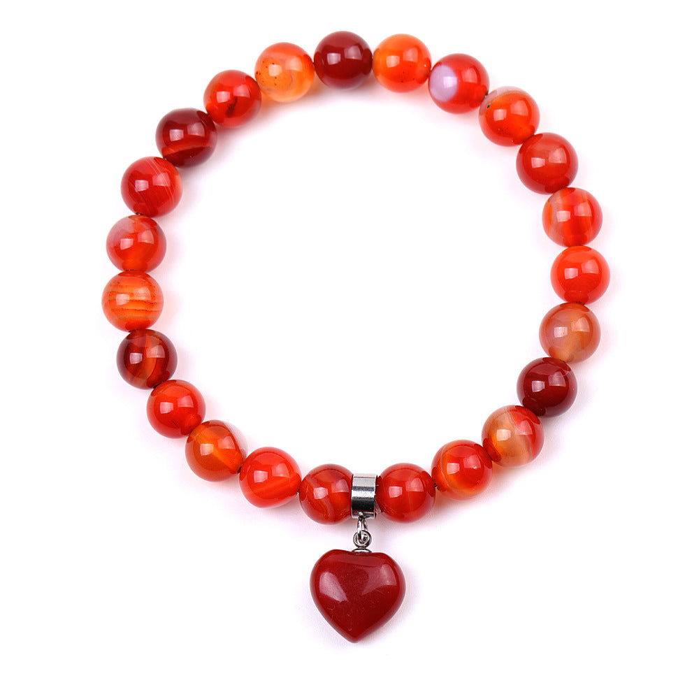 Pink Crystal Peach Heart Tigereye Green White Dot Blue Bracelet
