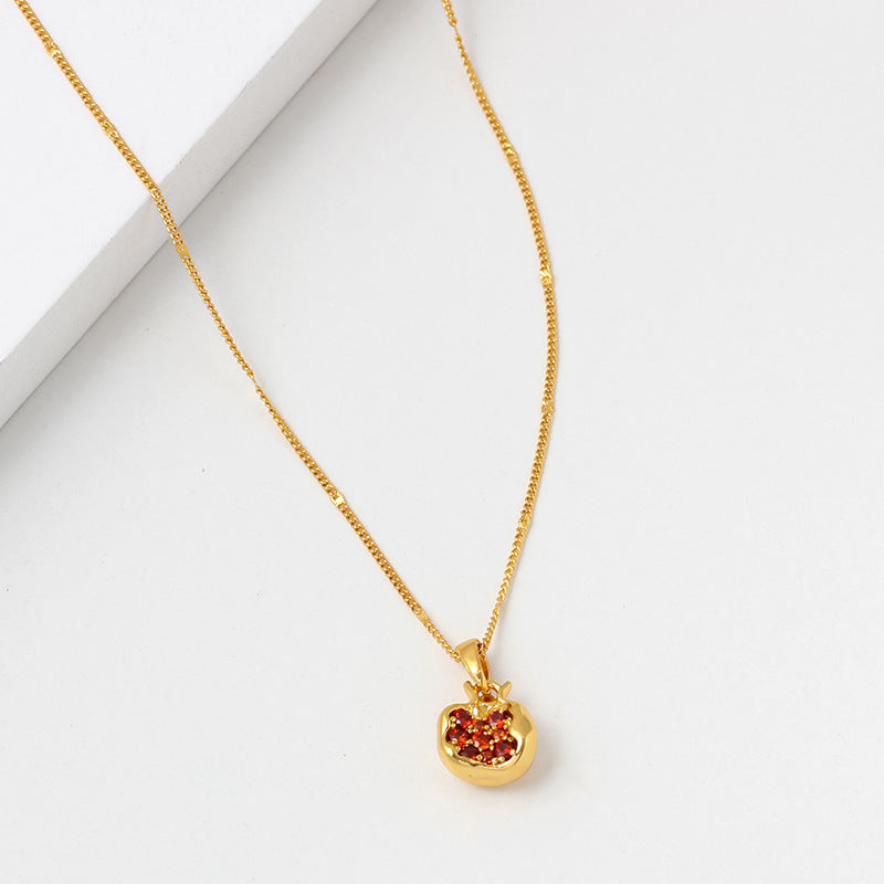 Pomegranate Niche Design Gold-plated Zircon Vintage Necklaces