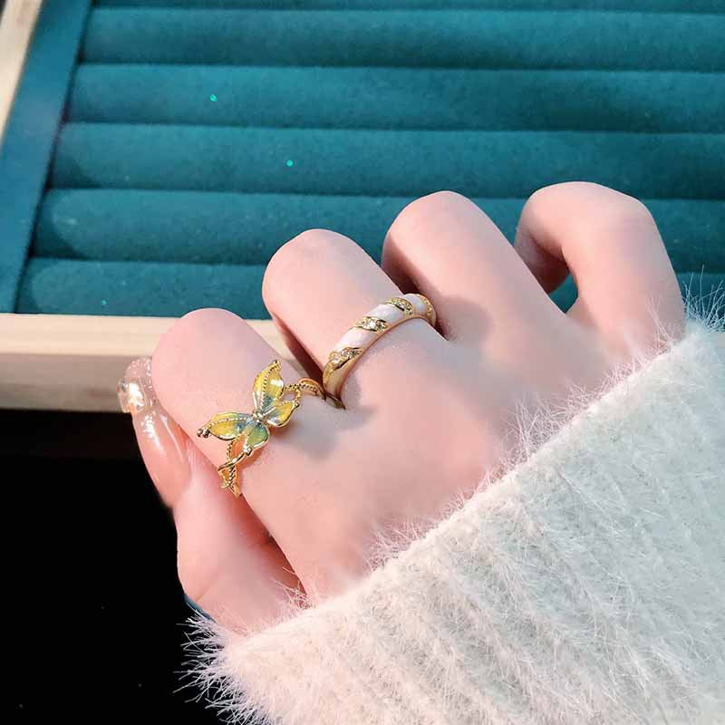 Cool Niche Colorful Twist Butterfly Opening Fashion Temperament Rings