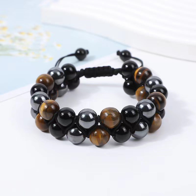 Men's Agate Stone Woven Adjustable Black Magnet Bracelets