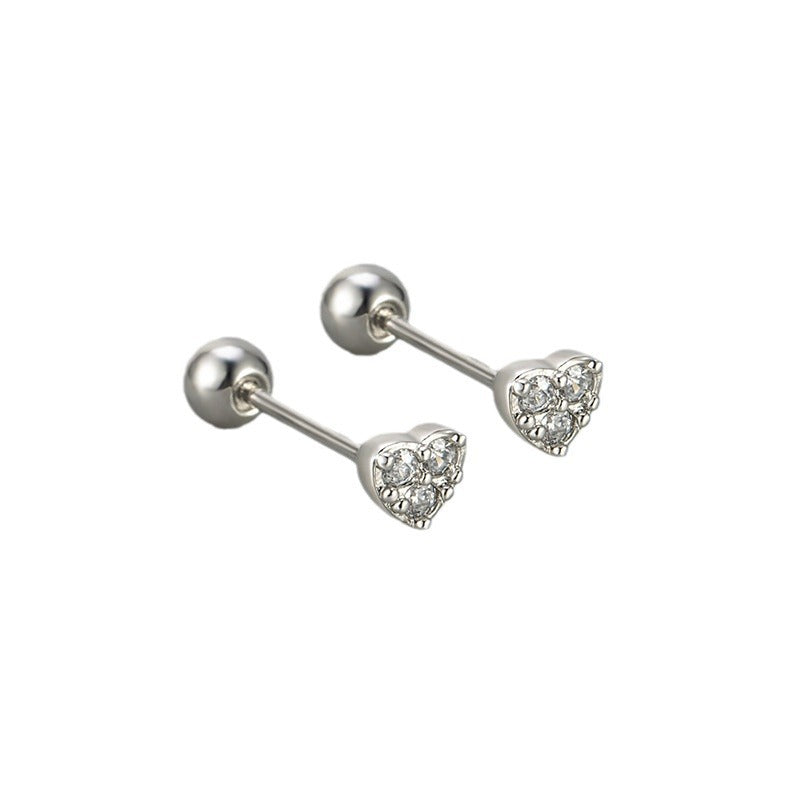 Love Screw Twist Heart-shaped Korean Style Micro Zircon Female Stud Earrings