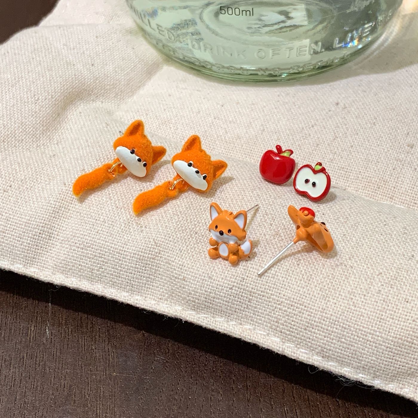 Cartoon Oil Dripping Fox Female Sier Needle Small Fun Animal Earrings