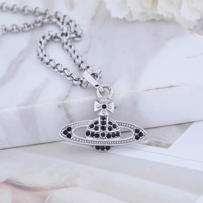 Full Diamond Shiny Big Saturn Rhinestone Alloy Version Necklaces